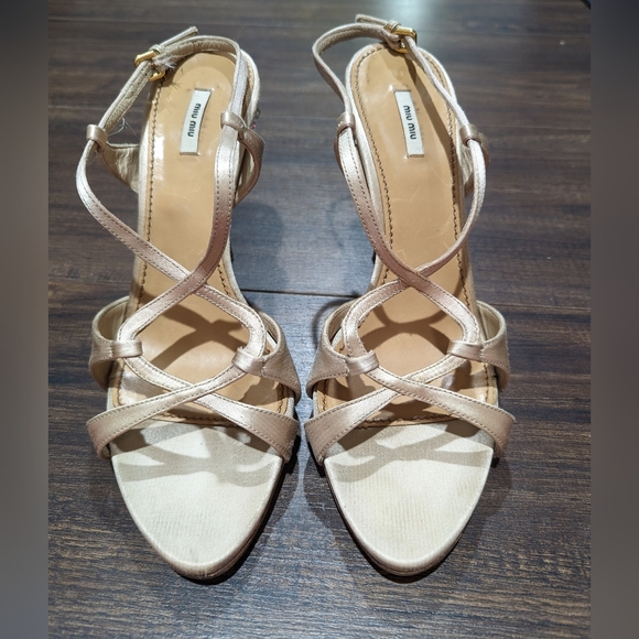 MIU MIU slingback satin crystal stiletto sandal heels - Picture 3 of 12